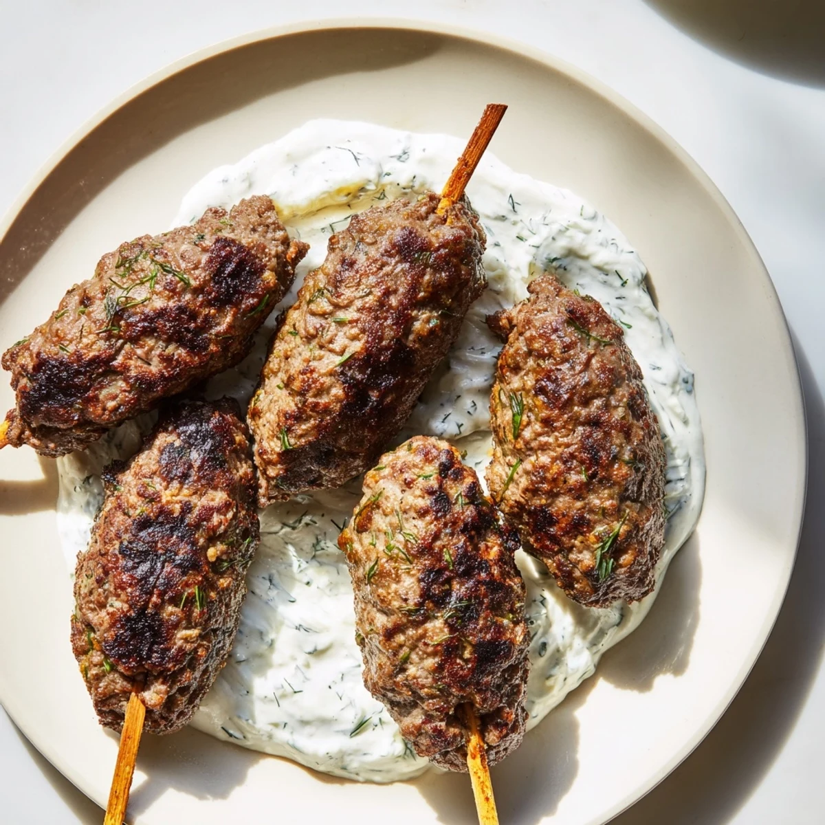 Juicy, spiced kebabs sizzle on the grill, paired with a cooling cucumber yogurt sauce and pita.  