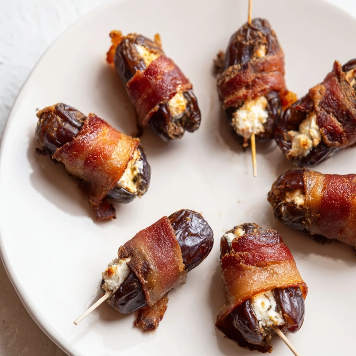 Air Fryer Crispy Beef Bacon Wrapped Dates, golden and crisp, served on a platter garnished with fresh parsley.  