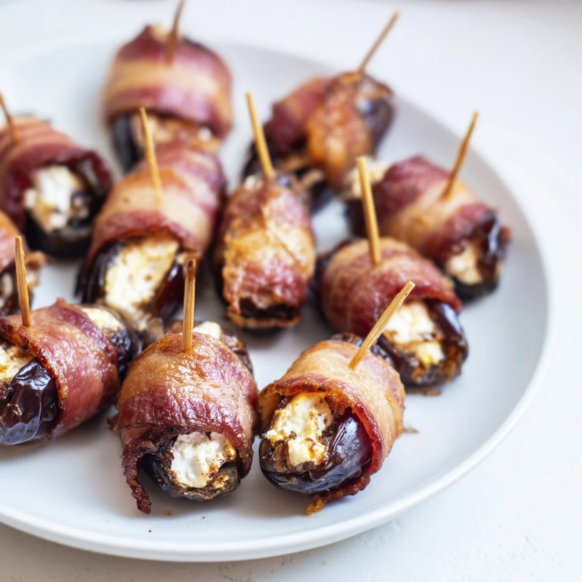 Golden Air Fryer Crispy Beef Bacon Wrapped Dates ooze melted cheese, paired with a honey drizzle for sweet contrast.  