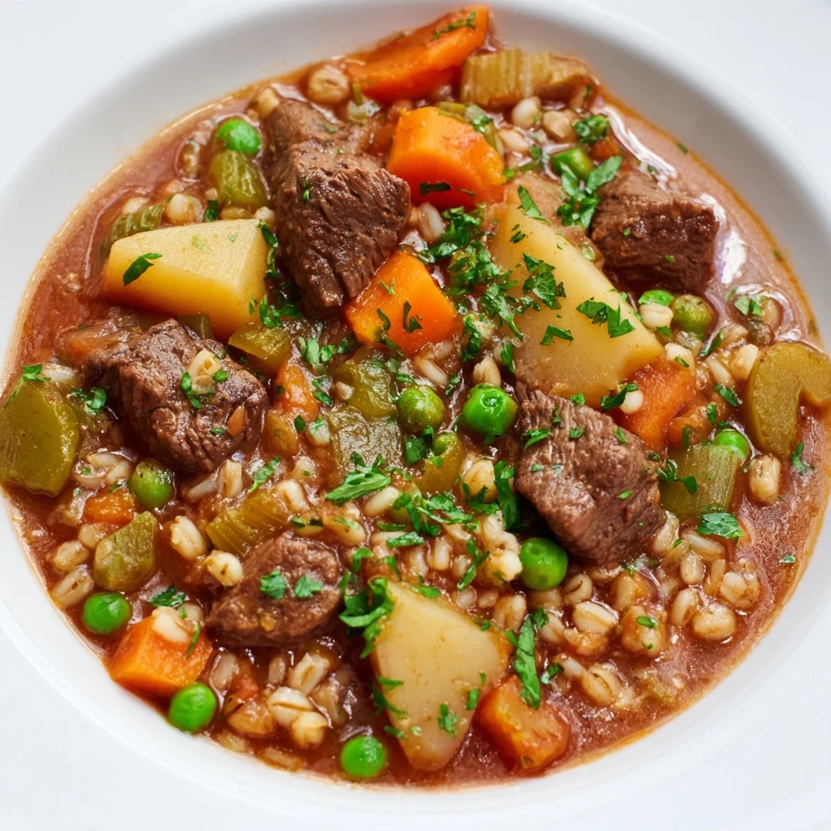 Serve this comforting, dairy-free American stew hot garnished with fresh parsley for a cozy family meal in the fall.