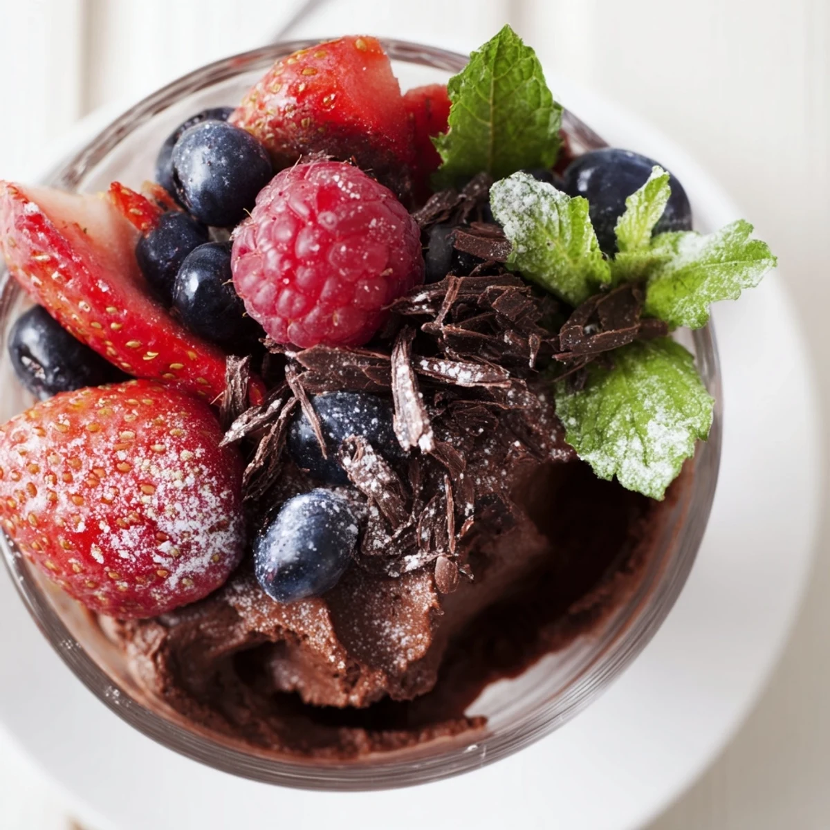 Delicious Chocolate Mousse with Mixed Berries showcasing a medley of fresh seasonal berries, perfect for a gluten-free and vegetarian dessert centerpiece.