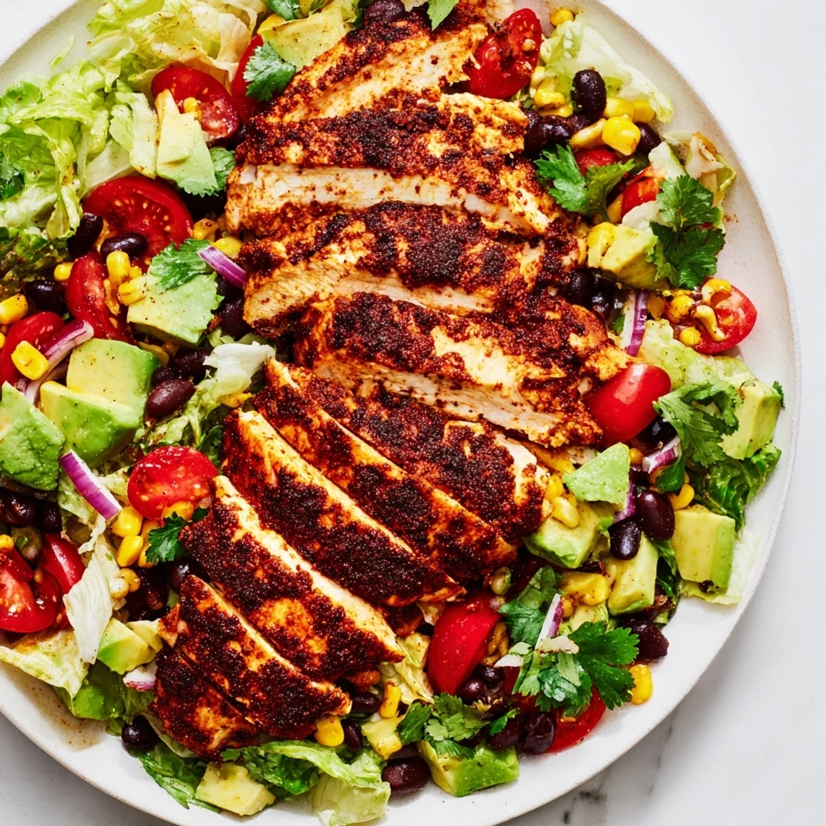 Bright cherry tomatoes and red bell pepper add color, making this Southwest Chicken Salad a refreshing lunch option.