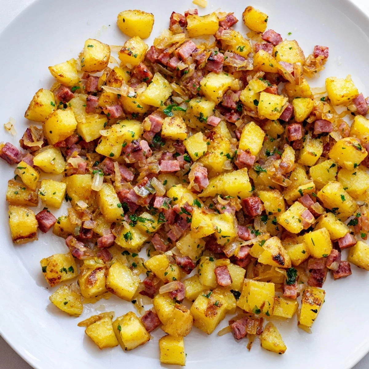 Sizzling Corned Beef Hash with Crispy Potatoes featuring sautéed onions and bell peppers, garnished with fresh parsley on a plate.