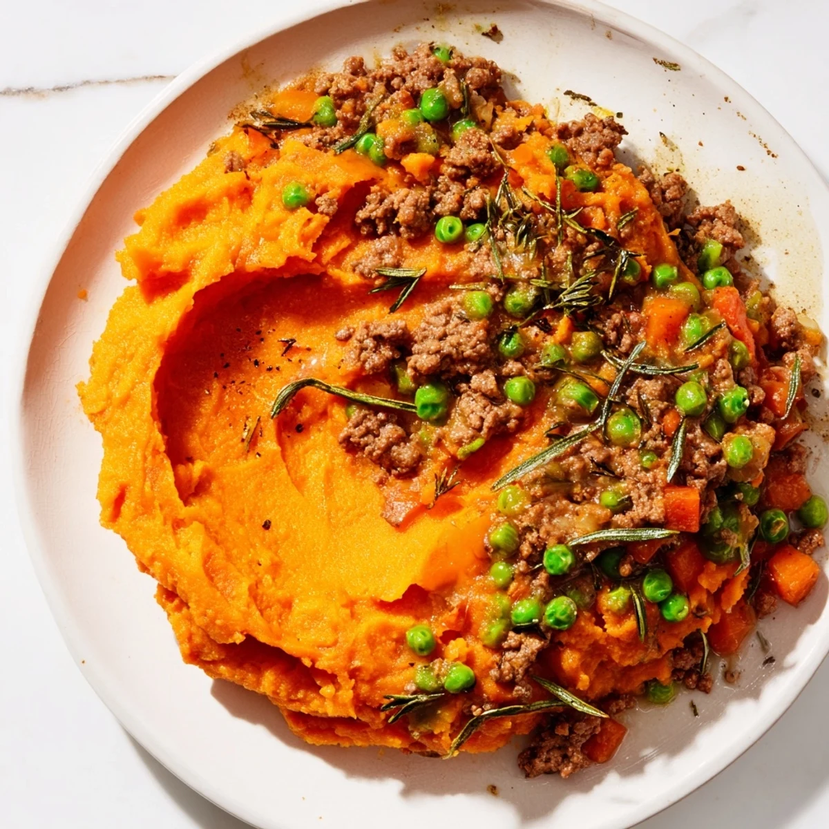 Golden, fork-ridged sweet potato mash crowns a bubbling beef and vegetable filling in this comforting Beef Shepherds Pie with Sweet Potato Topping.