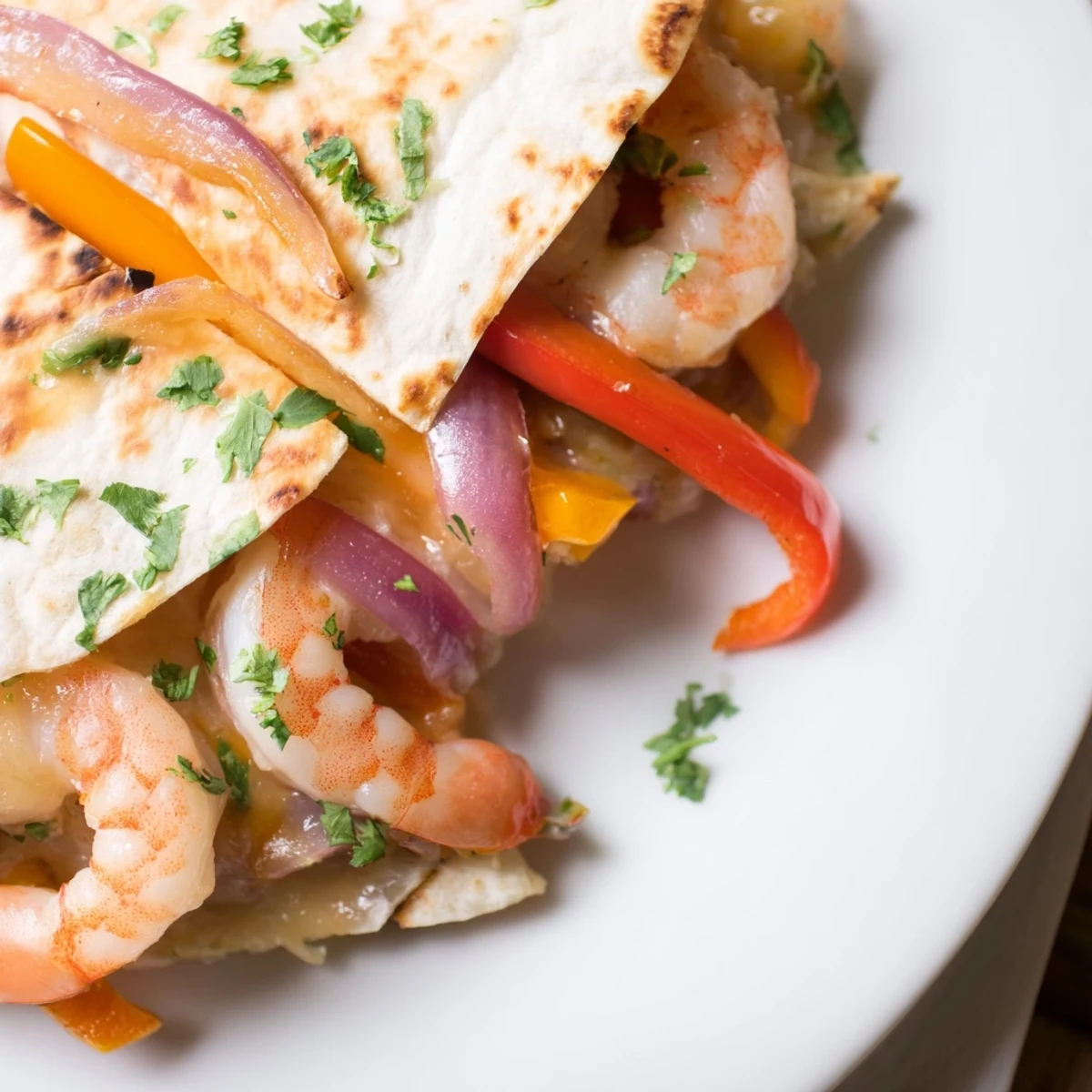 Fresh lime wedges and cilantro garnish these Shrimp Fajita Sheet Pan Quesadillas, served with a side of creamy avocado slices and vibrant salsa.  