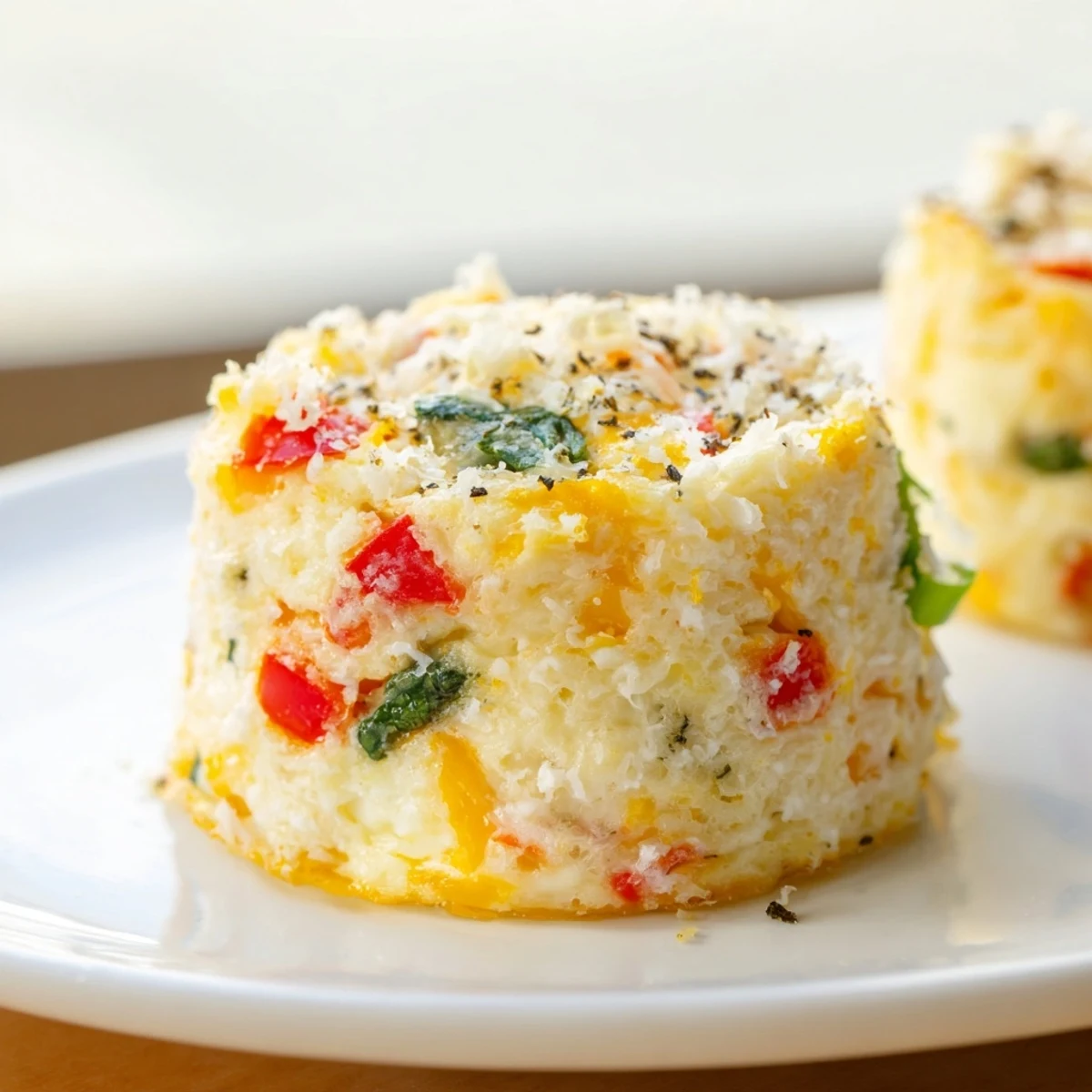 Steaming Cottage Cheese Egg Bites with visible bits of spinach and bell pepper, perfect for a healthy breakfast.