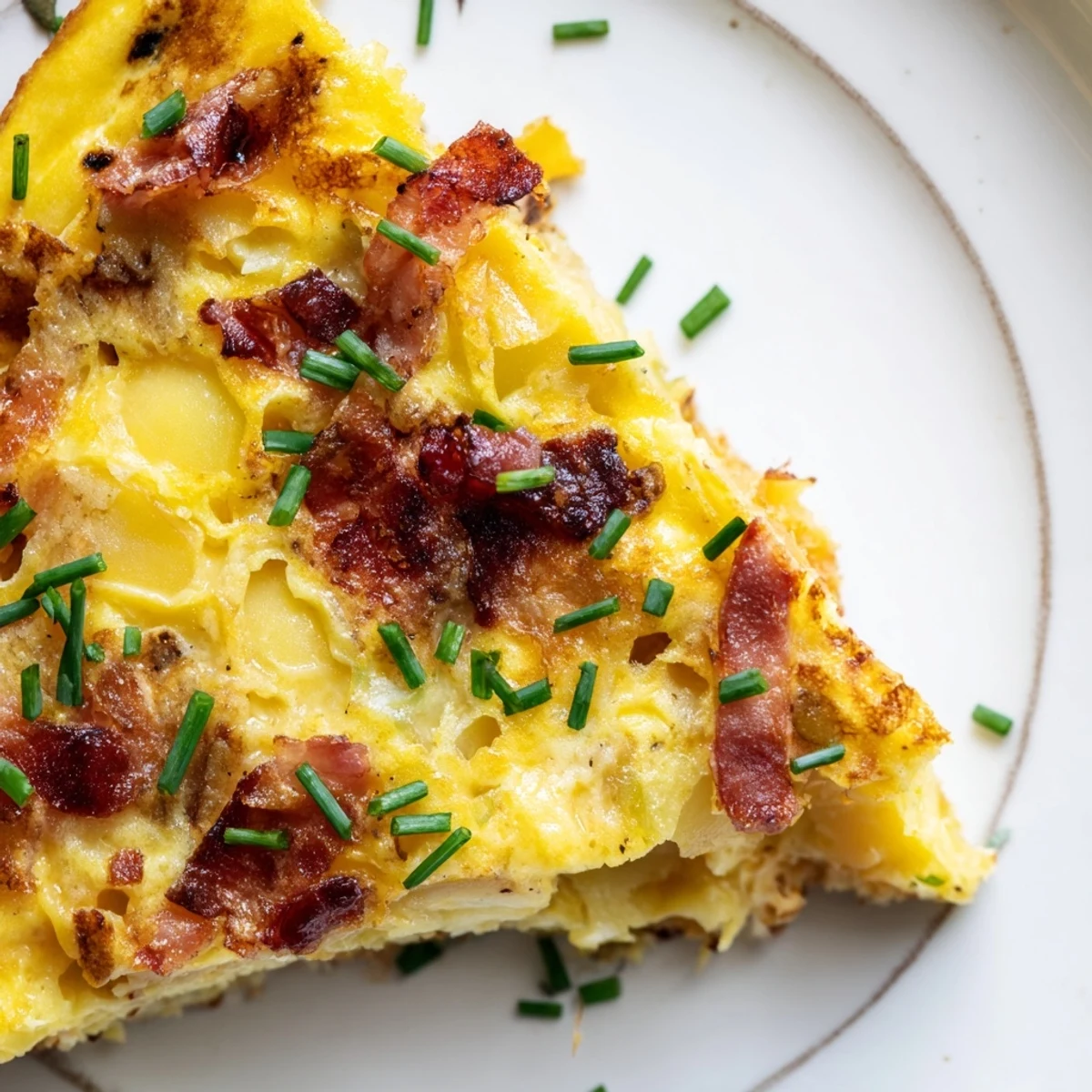 Freshly baked Bacon Potato Frittata in a cast iron skillet, served warm for breakfast.