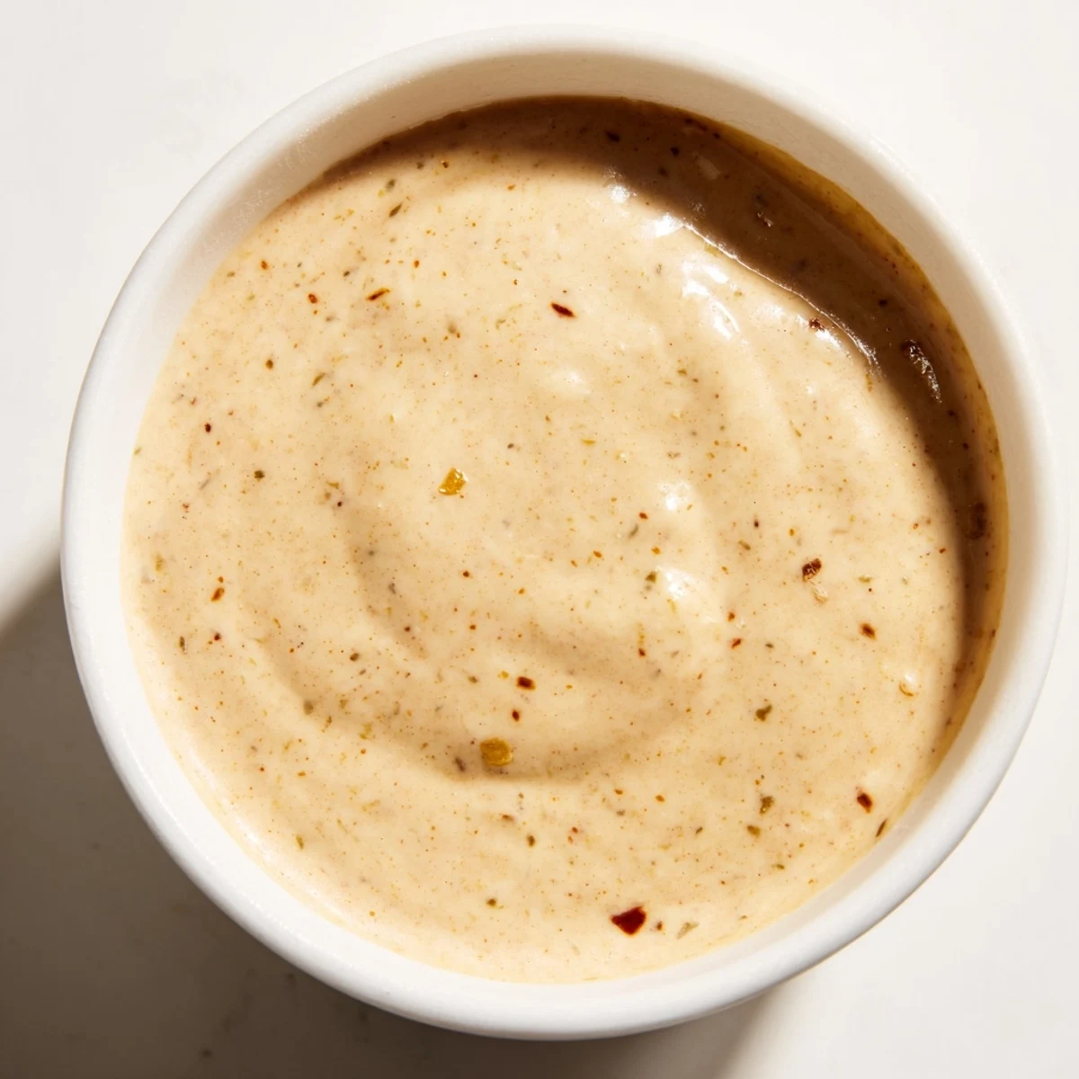 A close-up of the creamy Hot Honey Ranch Crispy Chicken Tenders Sauce being scooped for dipping.