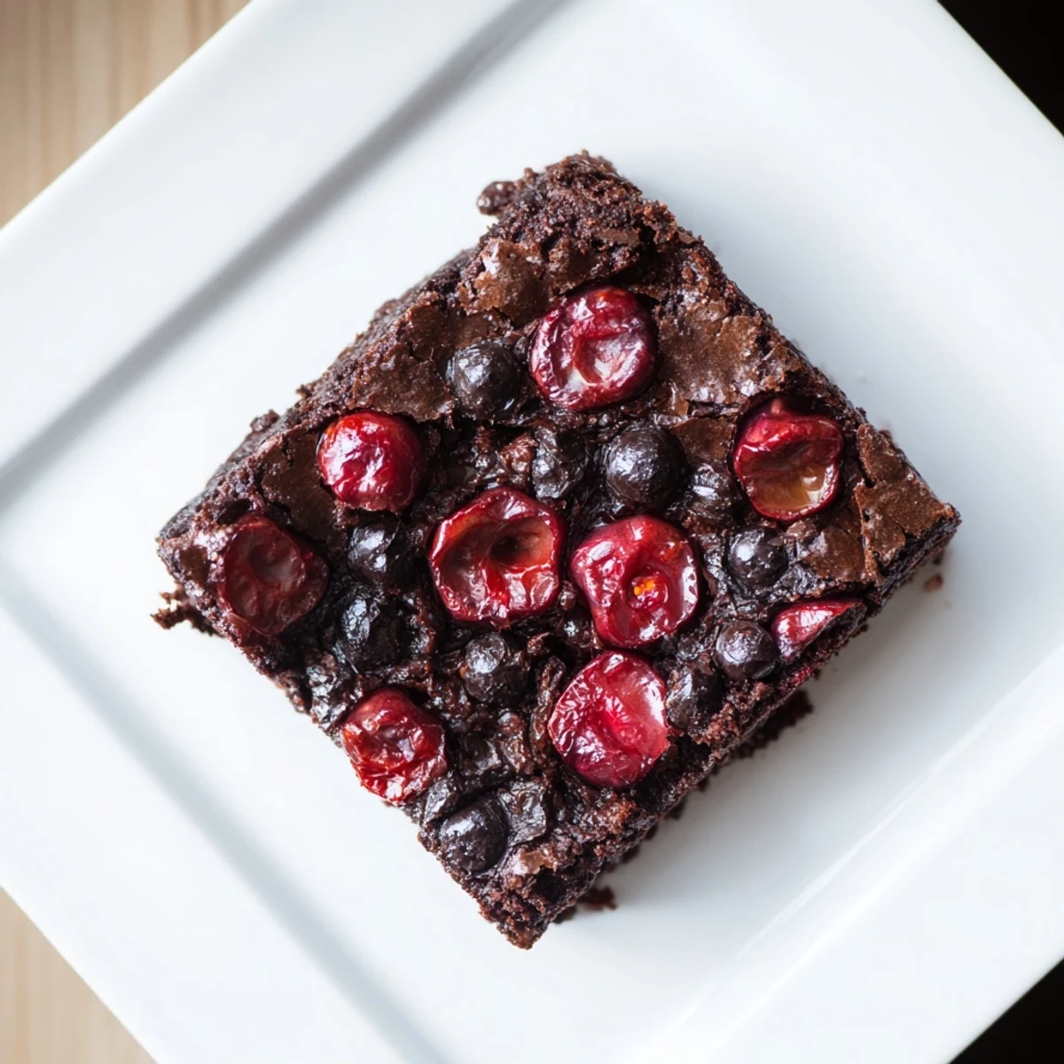 Freshly baked Roasted Cherry Brownies feature a deep cocoa crumb studded with juicy roasted cherries, perfect for a summer dessert platter.