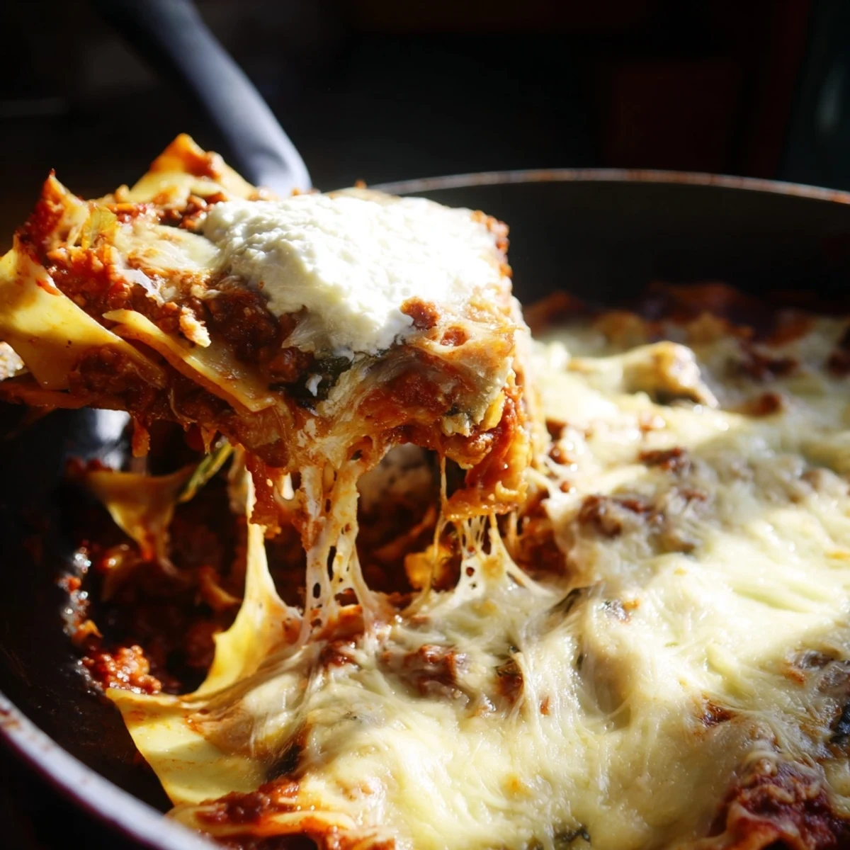 Layers of savory meat sauce and creamy ricotta make this Cheats Frypan Lasagne a comforting one-pan Italian dinner.
