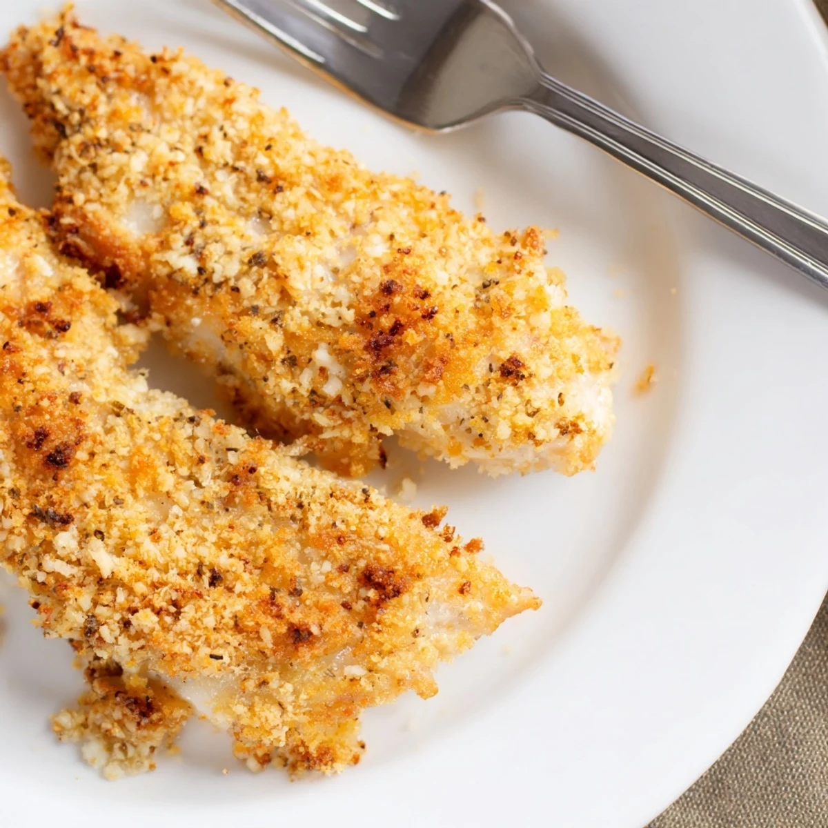 Juicy, tender Baked Garlic Parmesan Chicken breasts sit on a baking sheet, drizzled with olive oil and garnished with chopped parsley for an easy weeknight meal.