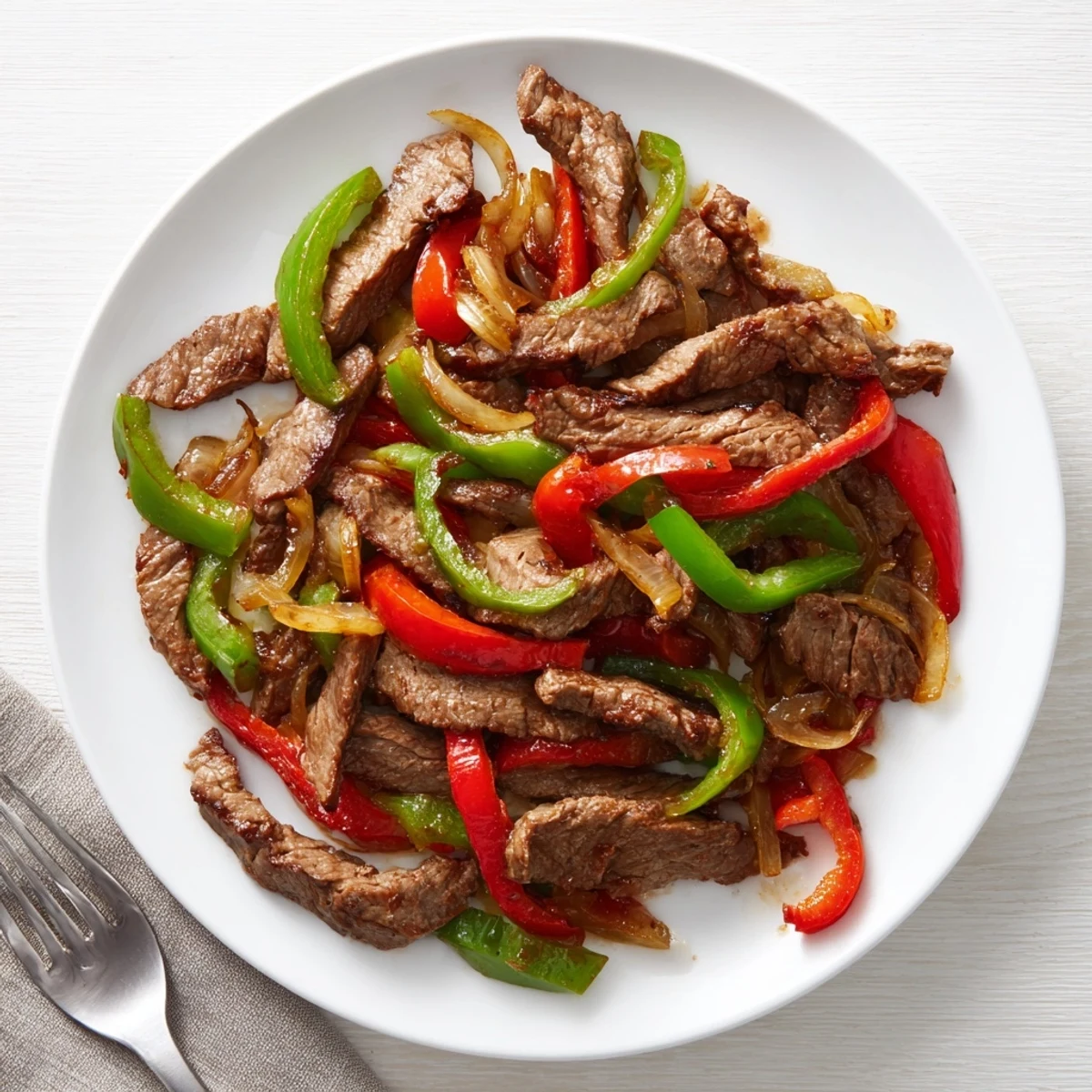 Steaming Sizzling Chinese Pepper Steak With Onions in a wok with bell peppers and onions.