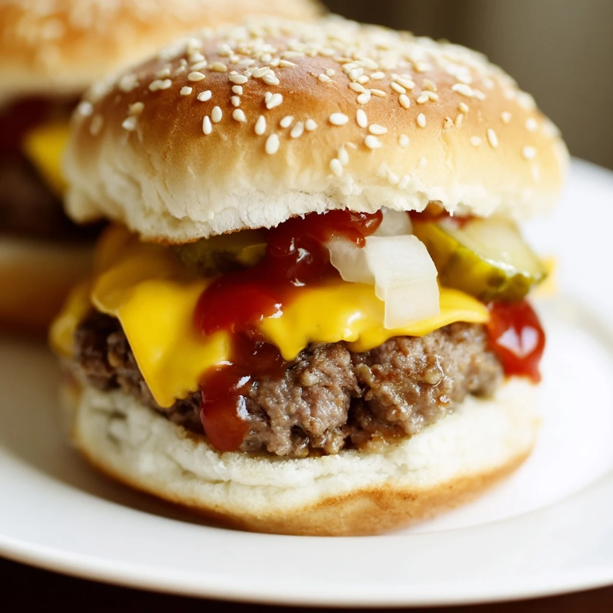 Golden White Trash Sliders stacked high are ready for game day, featuring pickles and mustard on soft buns.