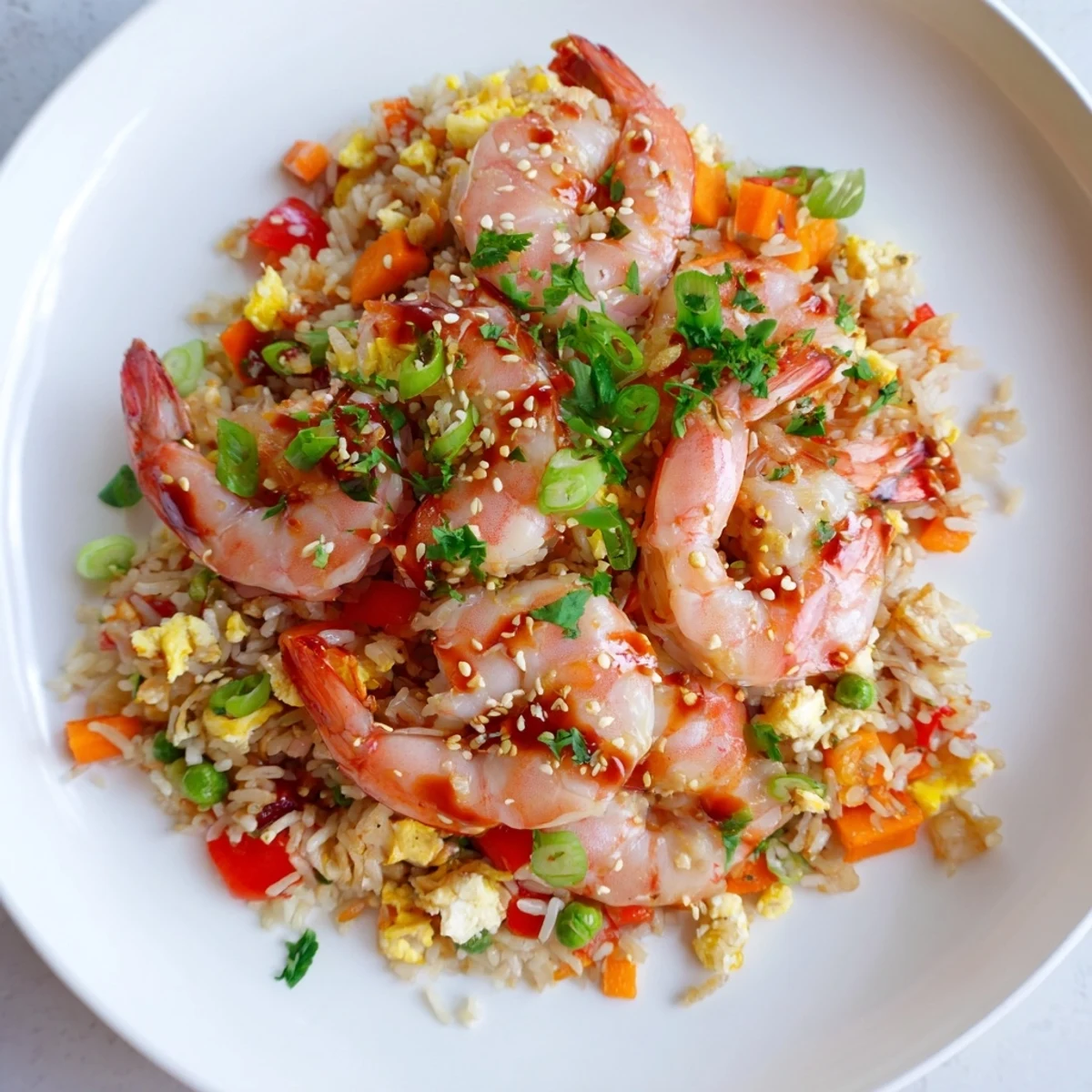 Golden fried rice tossed with sweet chilli sauce and topped with succulent garlic butter prawns