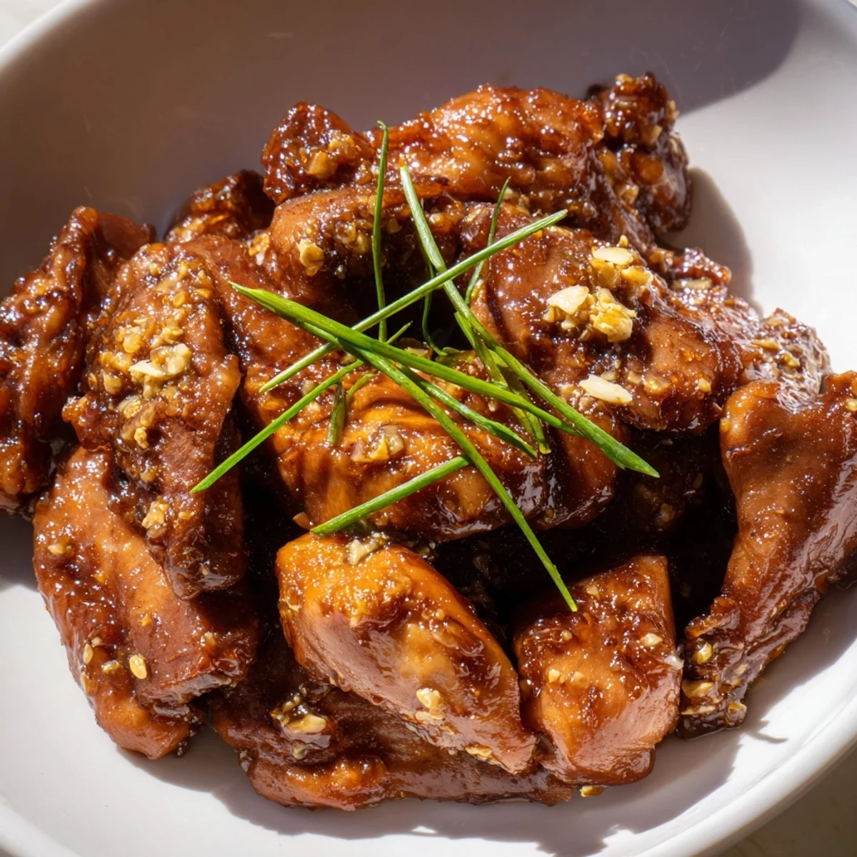 Bite-sized sweet savory Mongolian chicken served over steaming white rice with glossy dark caramelized glaze