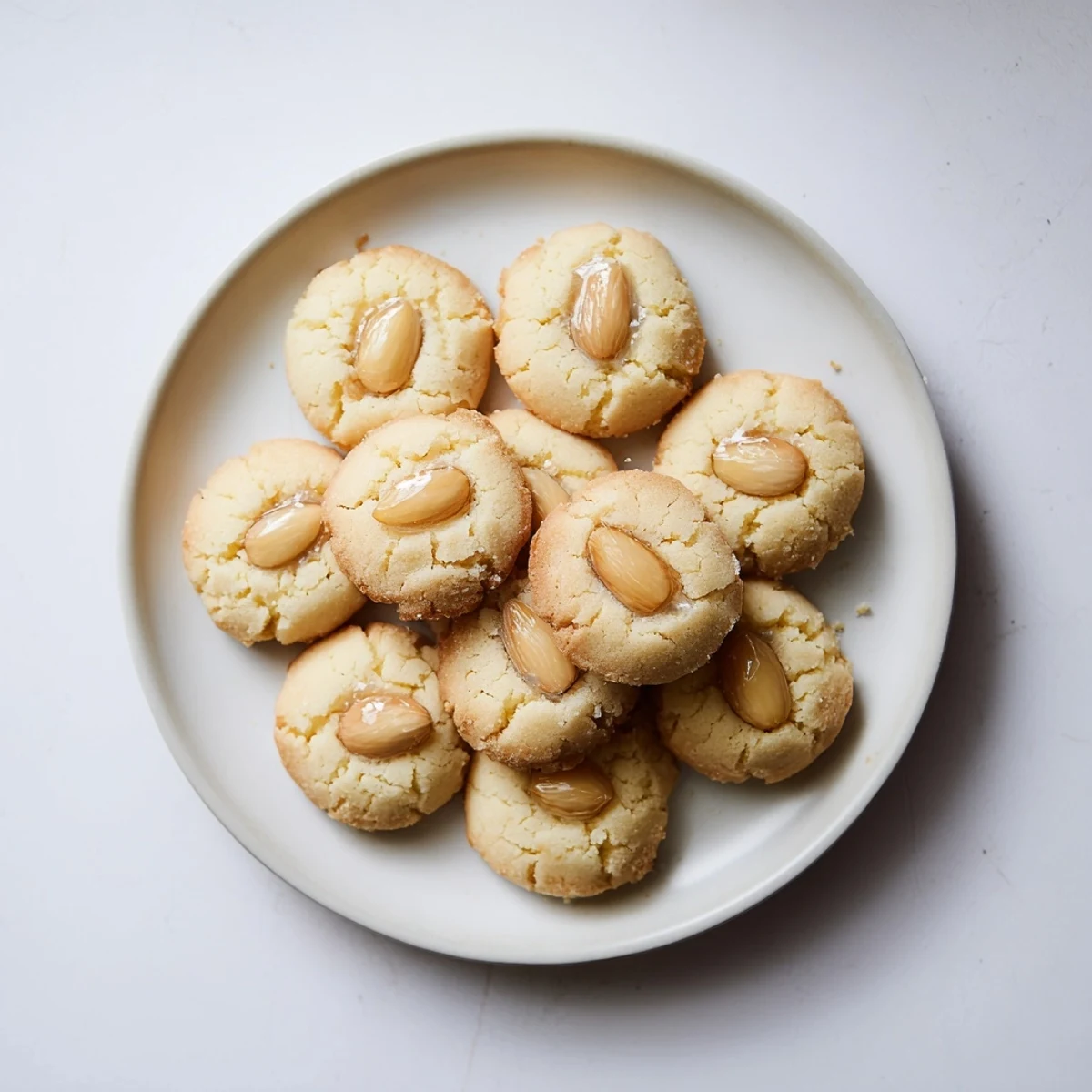 Chinese almond cookies with crumbly texture and glossy egg wash finished on cooling rack