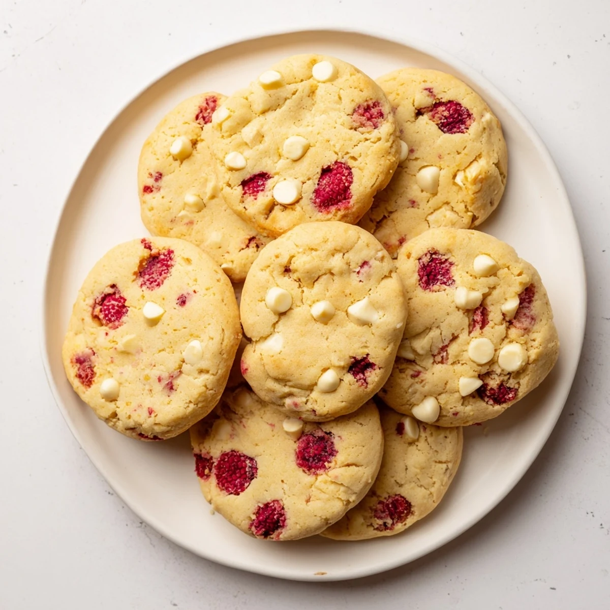 Golden lemon raspberry cookies cooling on a wire rack with visible juicy berry pieces