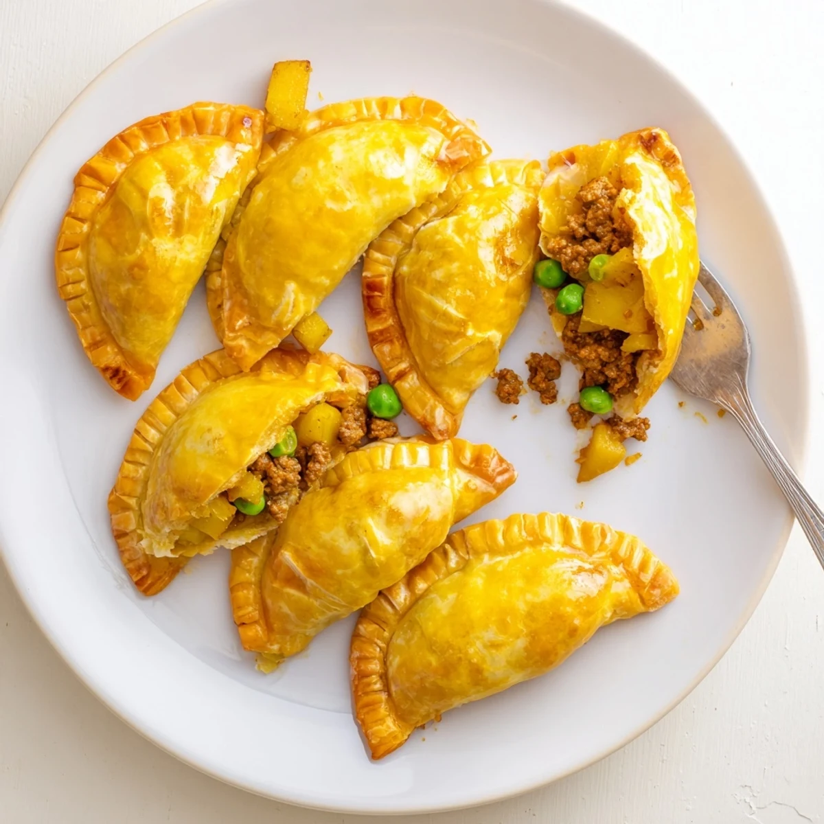 Baked beef curry puffs with golden crust filled with curried meat and vegetables