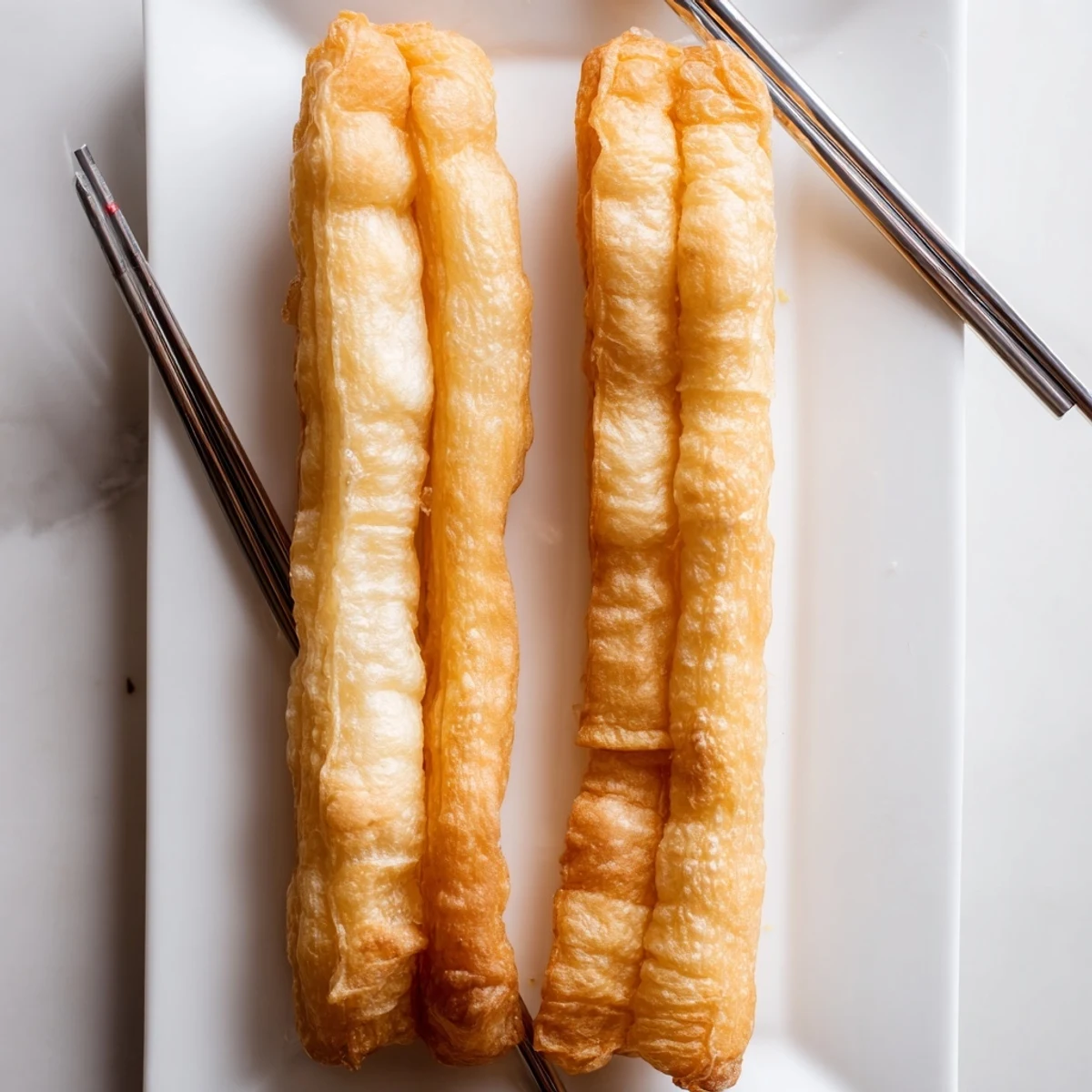 Golden deep-fried Youtiao Chinese doughnuts with a crispy exterior and light fluffy interior