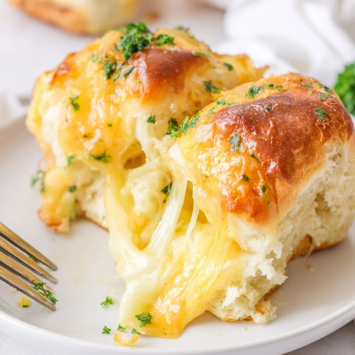 Baked Hawaiian roll sliders featuring gooey cheddar cheese and buttery garlic tops toasted to perfection