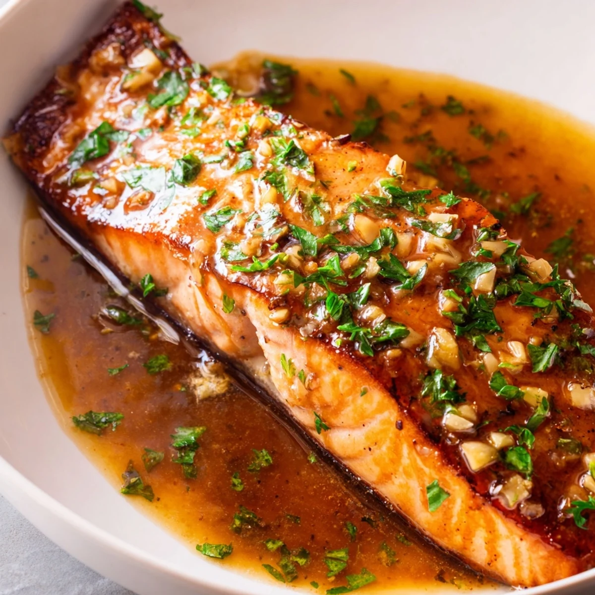 Weeknight dinner featuring honey garlic glazed salmon with caramelized edges and savory sweet glaze