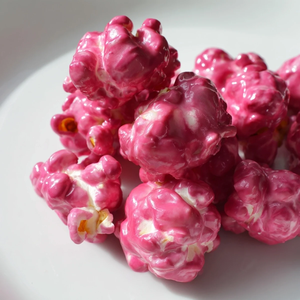 Pink popcorn recipe featuring crunchy kernels coated in a rosy vanilla candy glaze
