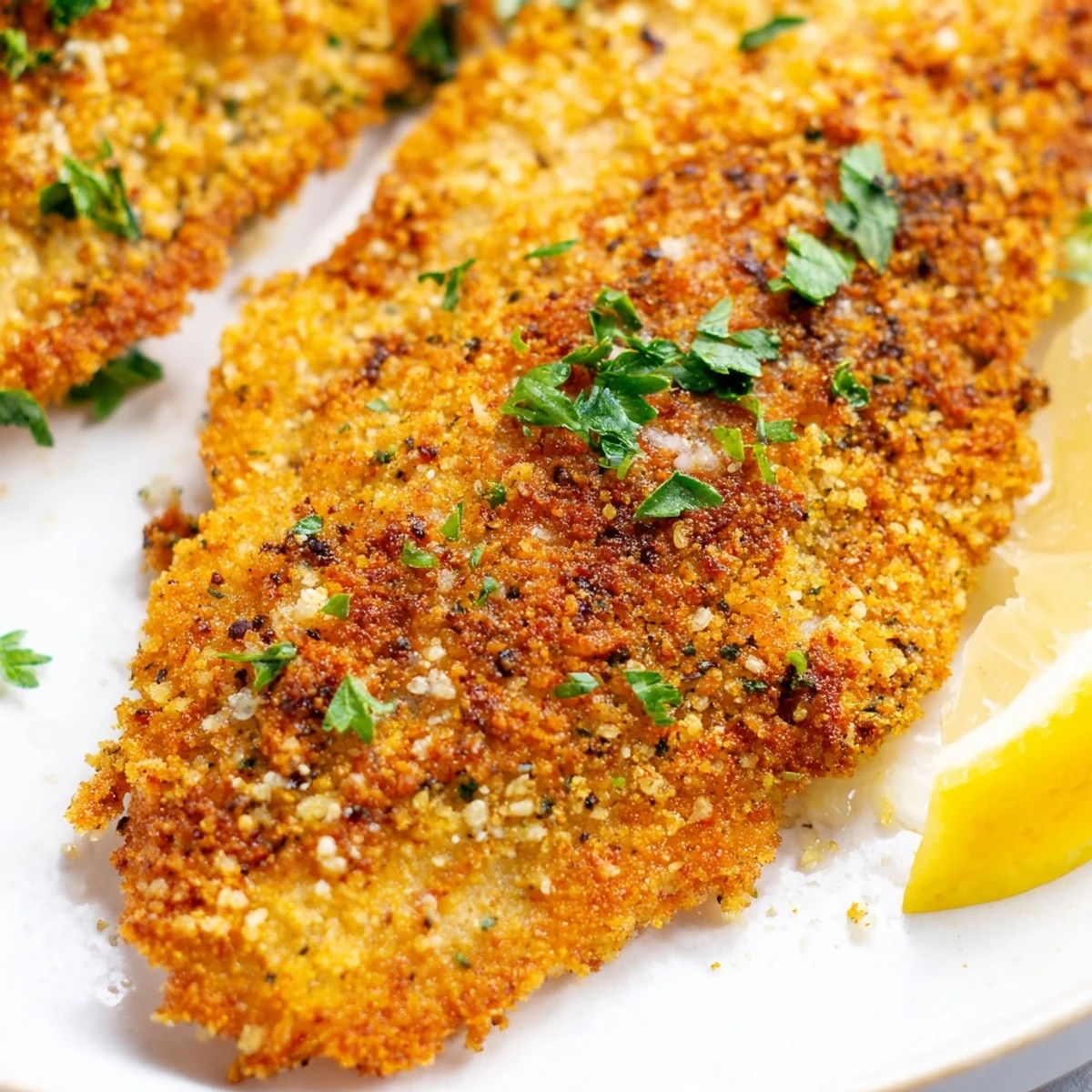 Golden brown tilapia crispy in the air fryer with a seasoned panko crust