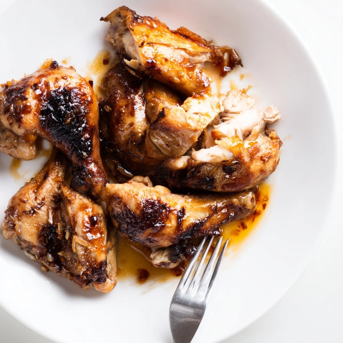Tender pieces of Ina Gartens Indonesian Ginger Chicken glazed with dark soy honey sauce