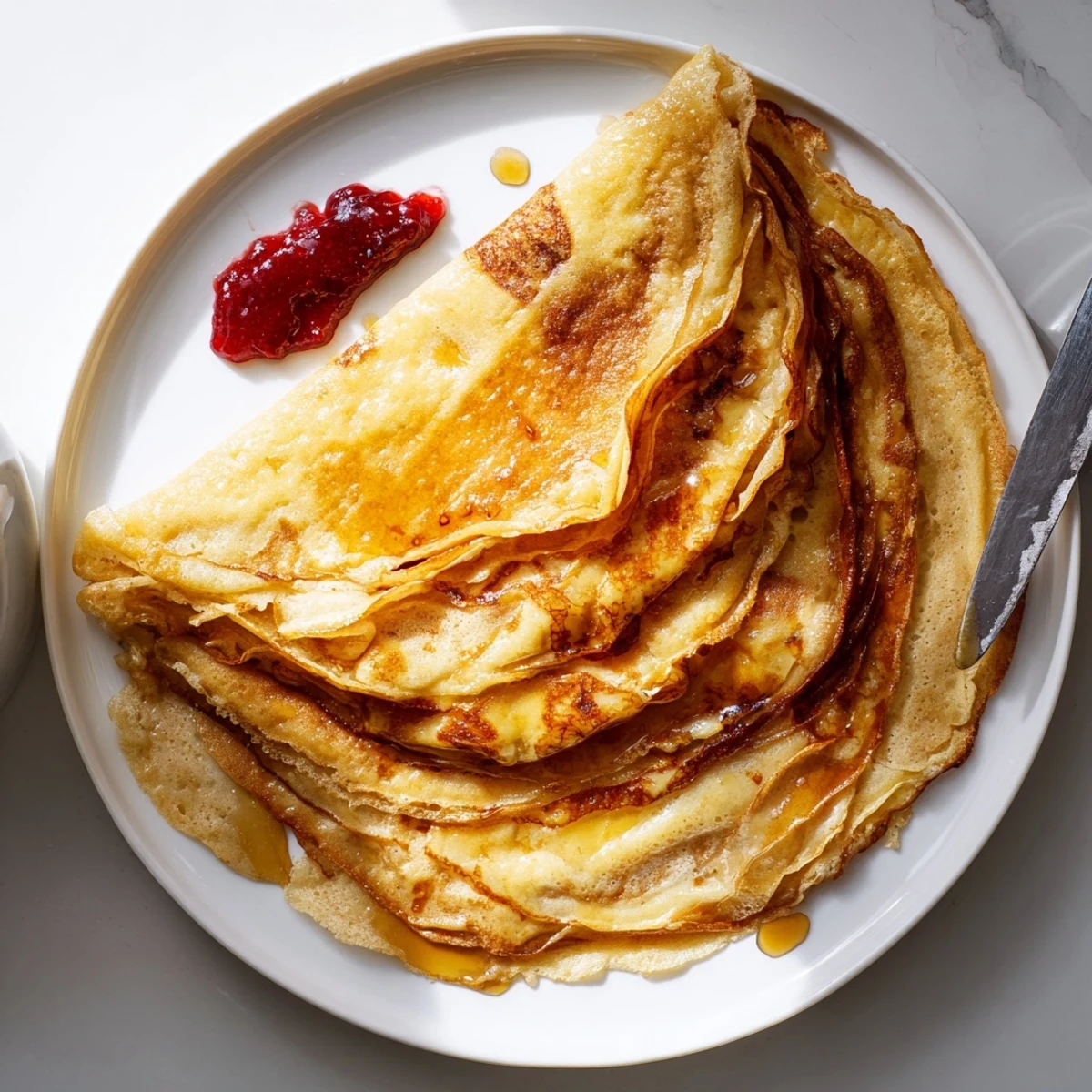Hand-stretched Meloui Moroccan pancake folded into square with crispy golden surface and soft honey-glazed interior