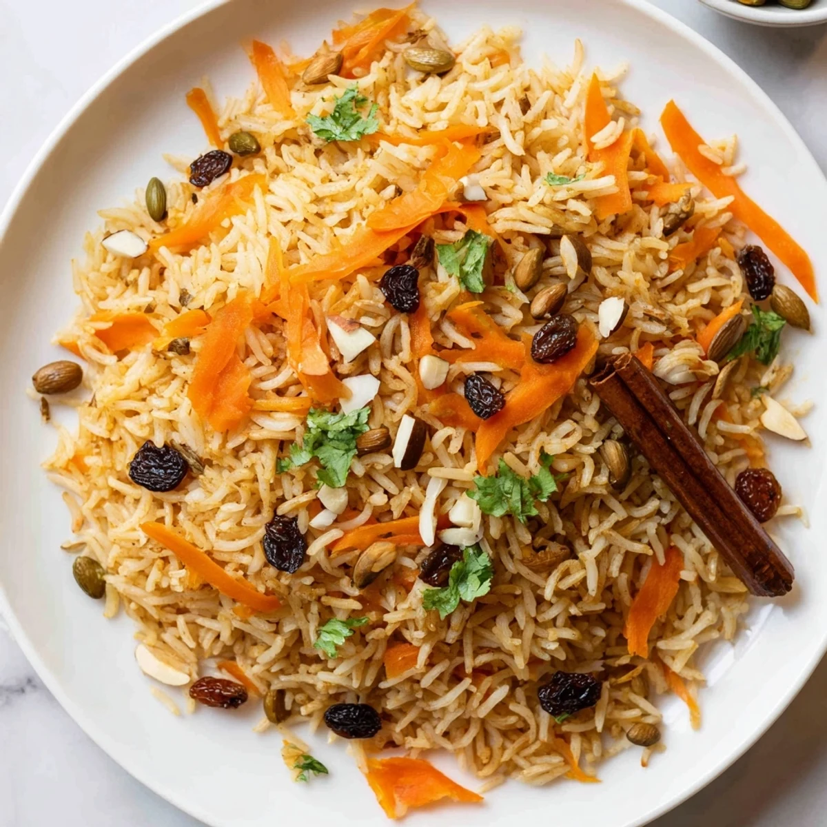 Fragrant Afghan rice steamed with warm spices and topped with julienned carrots