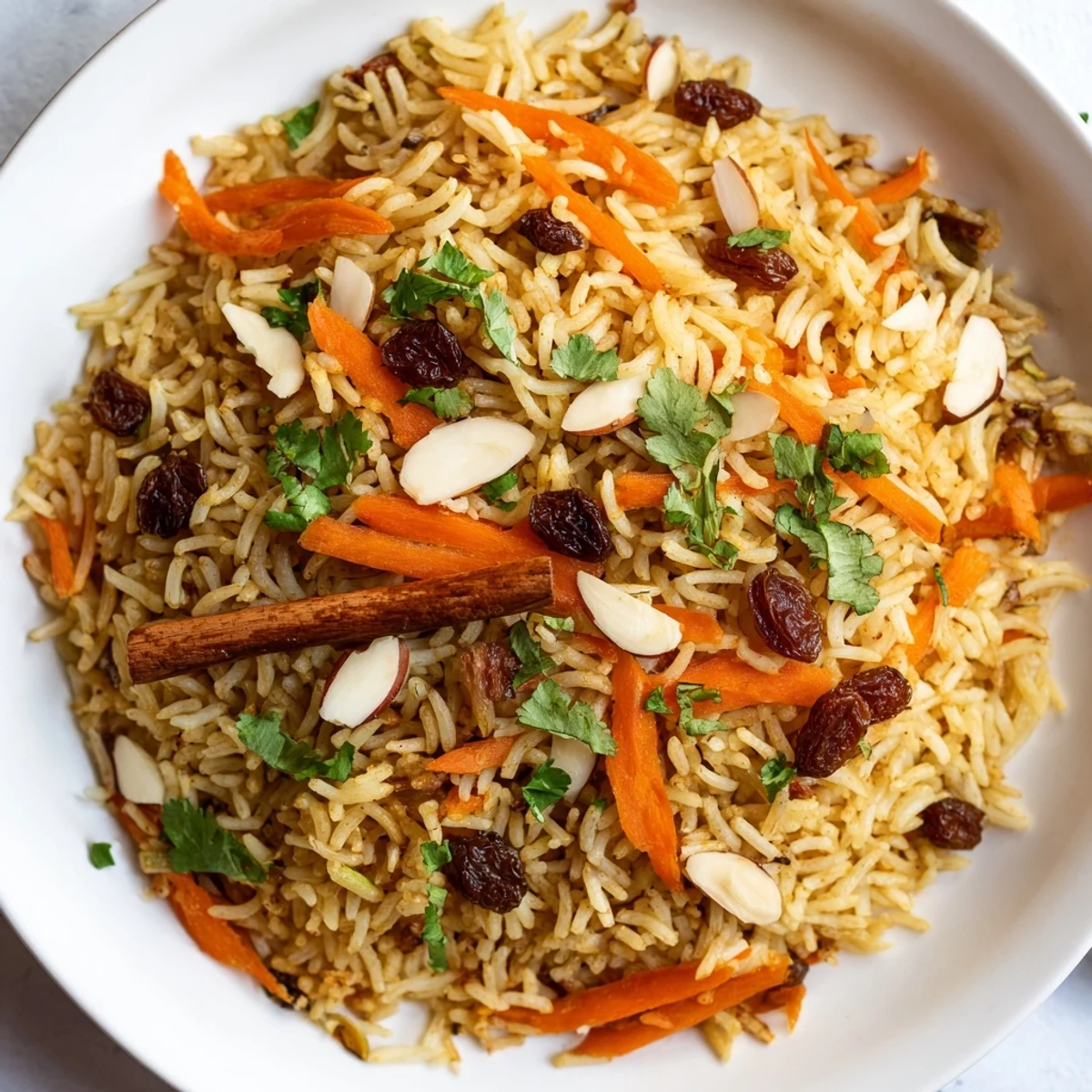 Fluffy Afghan rice studded with sweet raisins, toasted almonds, and aromatic cardamom
