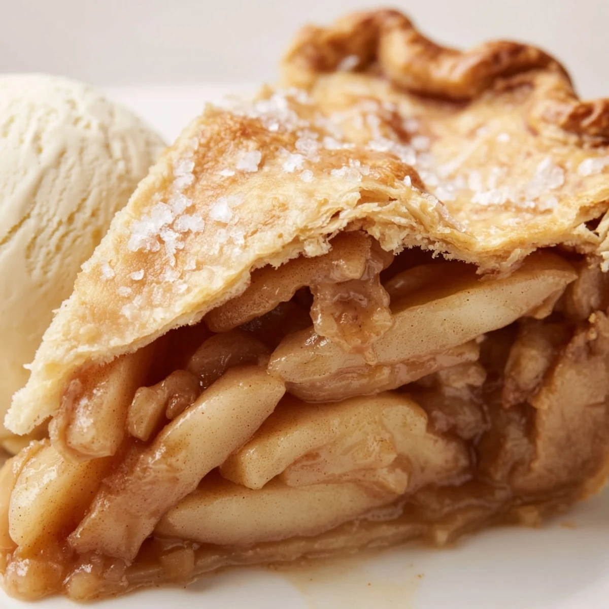 Golden apple pie with cinnamon spiced filling bubbling through a flaky lattice crust