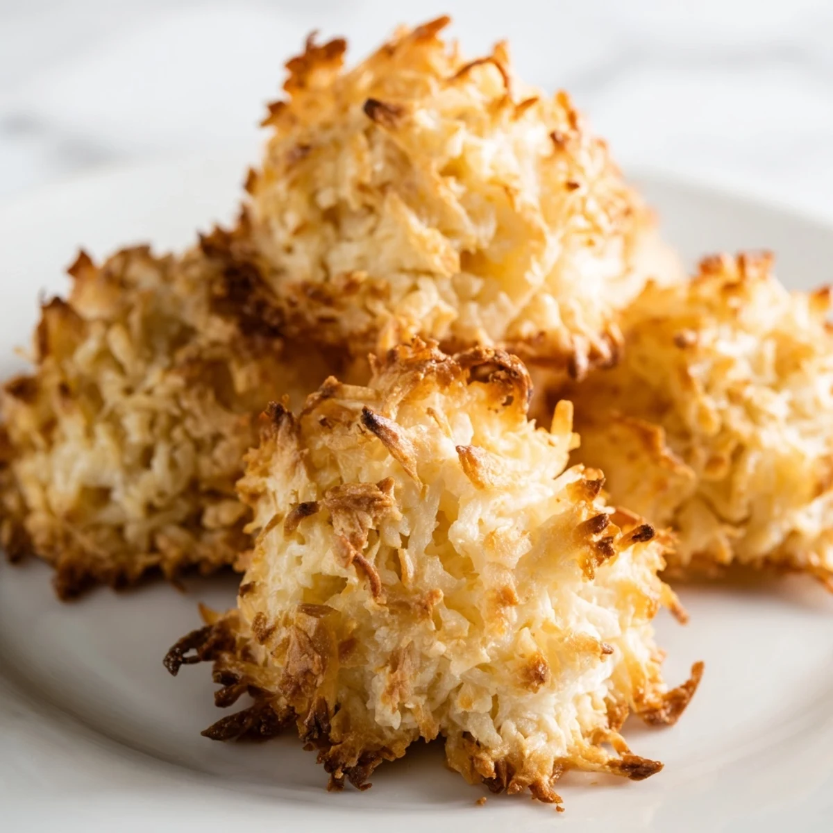Chewy coconut macaroons dipped in rich semisweet chocolate displayed on parchment lined baking sheets ready to serve