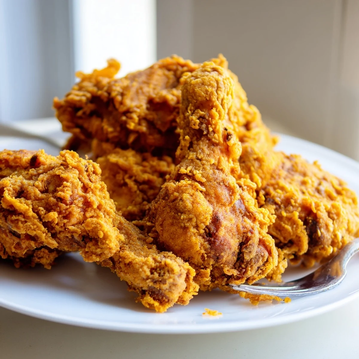 Crackly fried chicken drumsticks resting on a wire rack, perfectly browned and crisp
