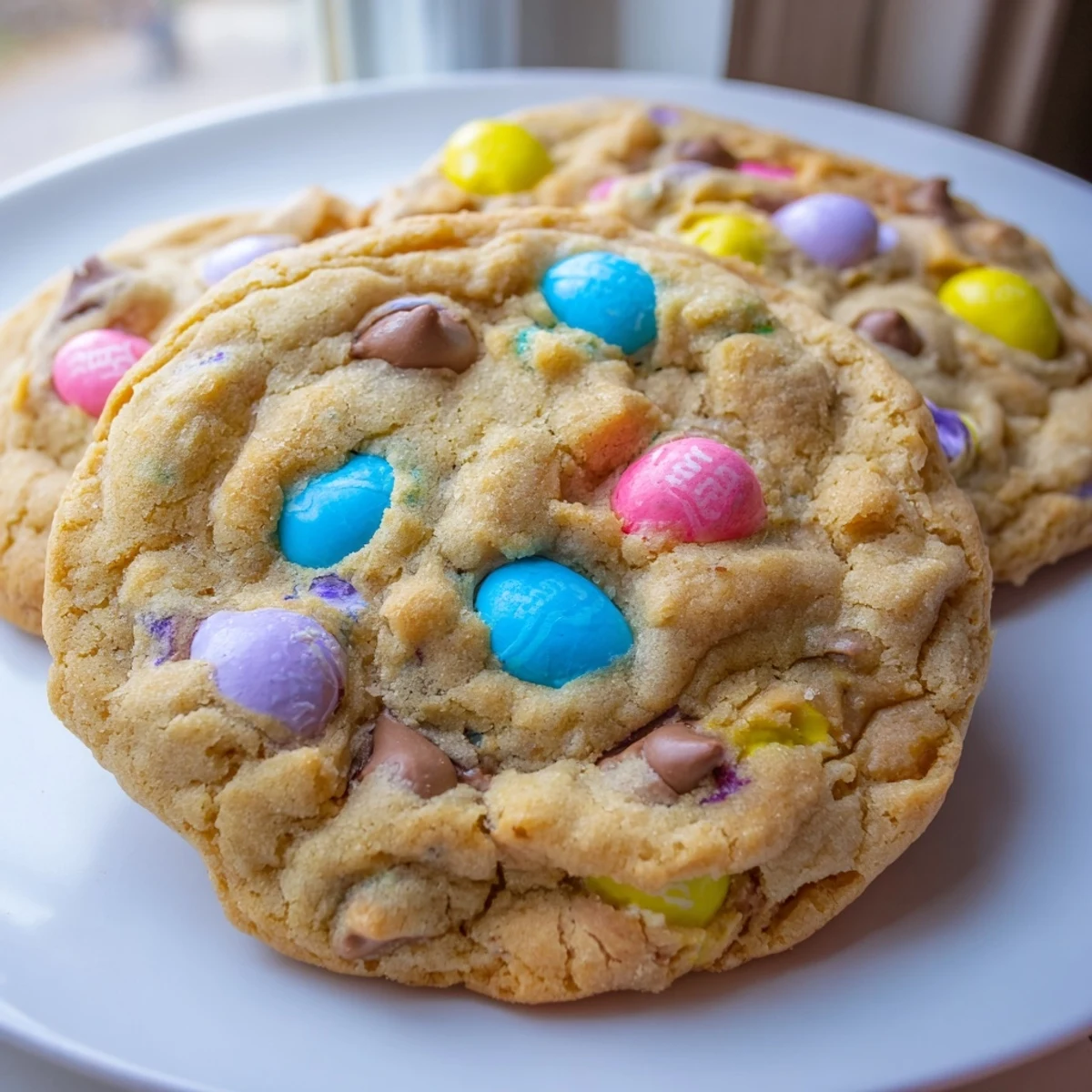 Golden brown Cadbury Egg Cookies fresh from the oven with melty chocolate throughout