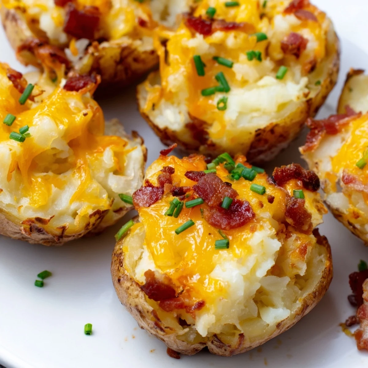Crispy Irish Potato Bites filled with creamy bacon cheddar mixture ready for serving