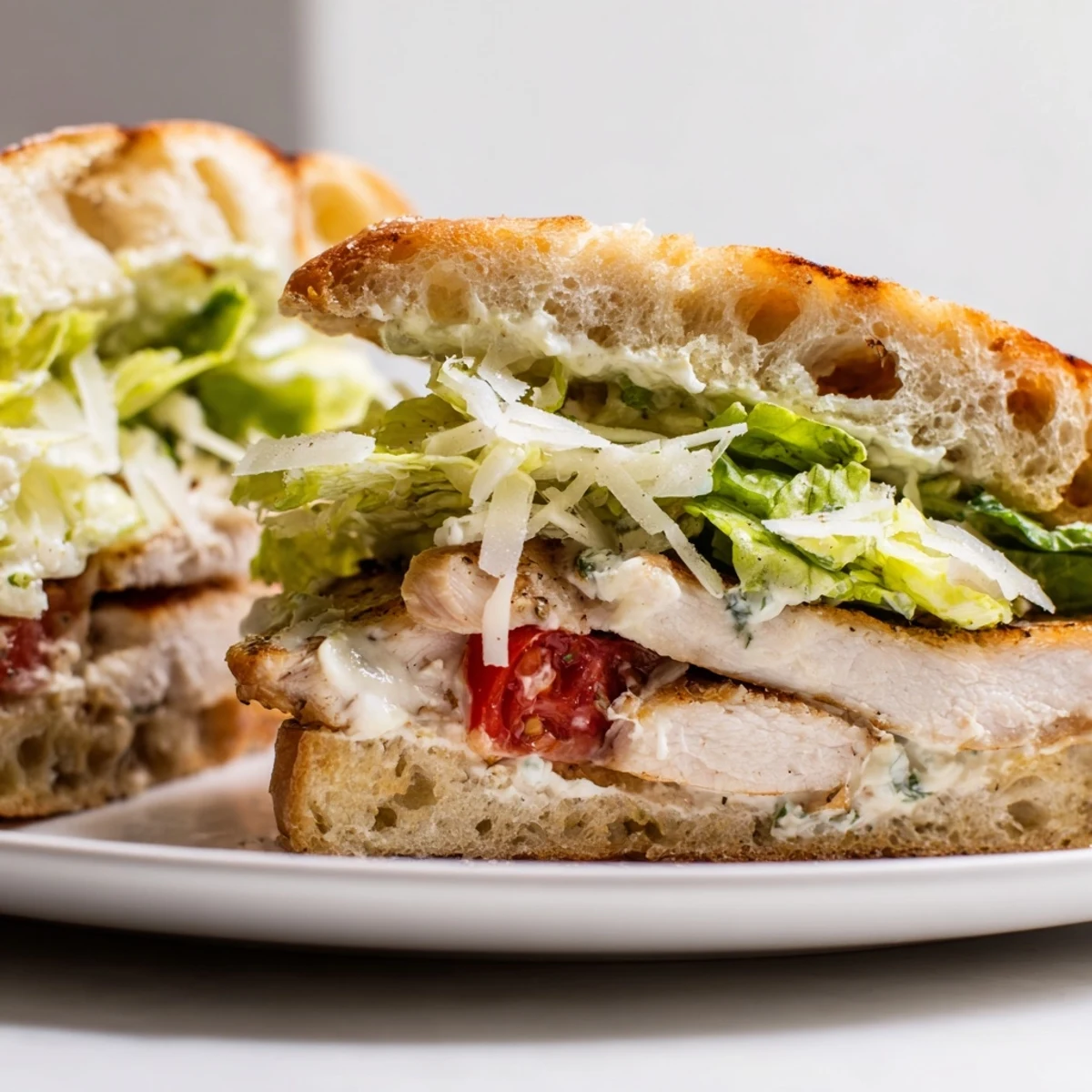 Juicy grilled chicken layered with creamy Caesar dressing and fresh romaine on a toasted bun