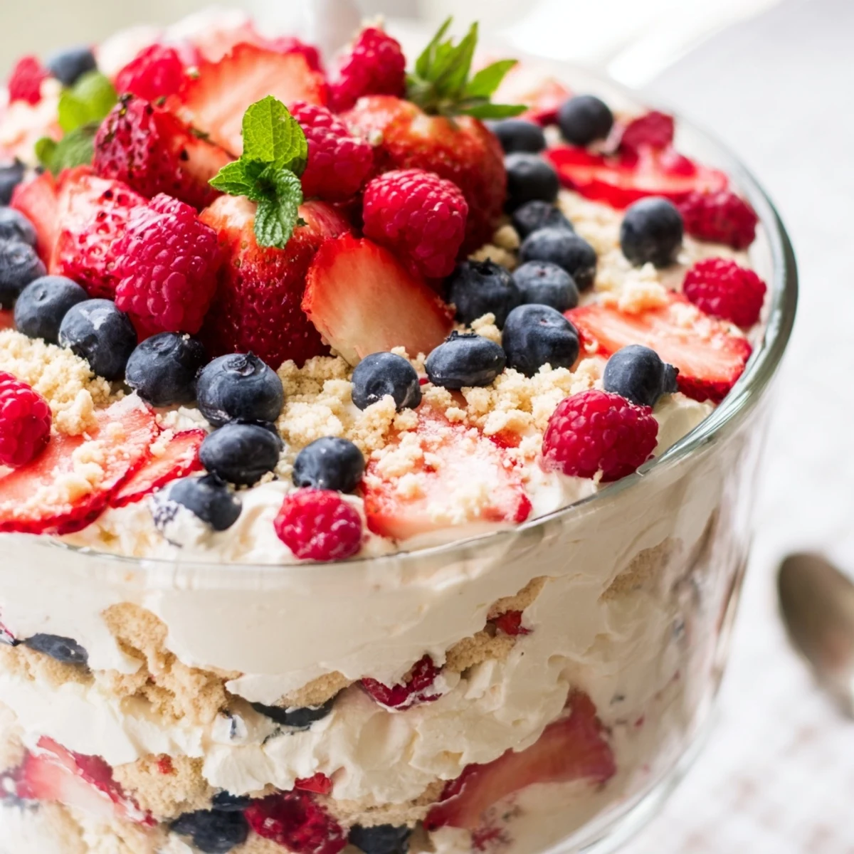 Layers of fluffy filling and bright berries in this Red White Blue Mixed Berry Yum Yum
