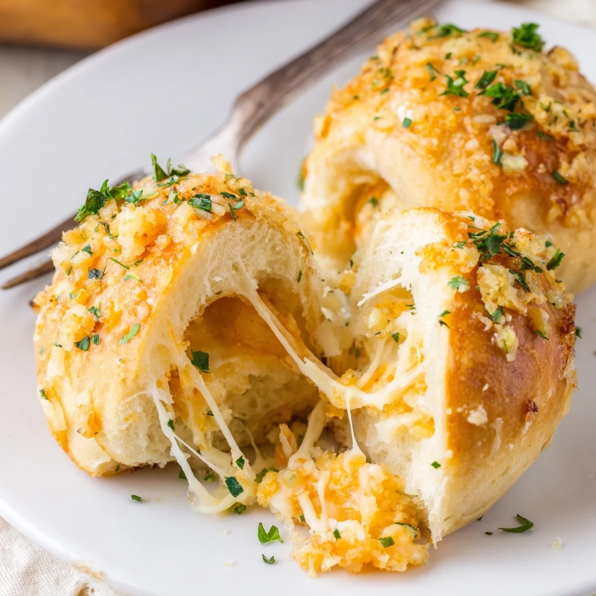 Buttery Cheese Garlic Rolls cooling on a tray, golden, steam rising