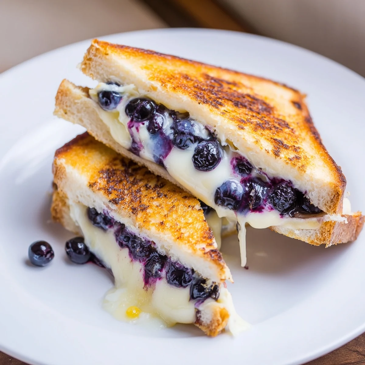 Pan-toasted Juicy Blueberry Grilled Cheese served with tomato soup and crisp salad