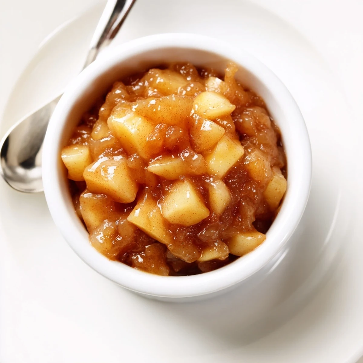 A jar of Fall Caramel Apple Jam steaming slightly, buttery caramel aroma