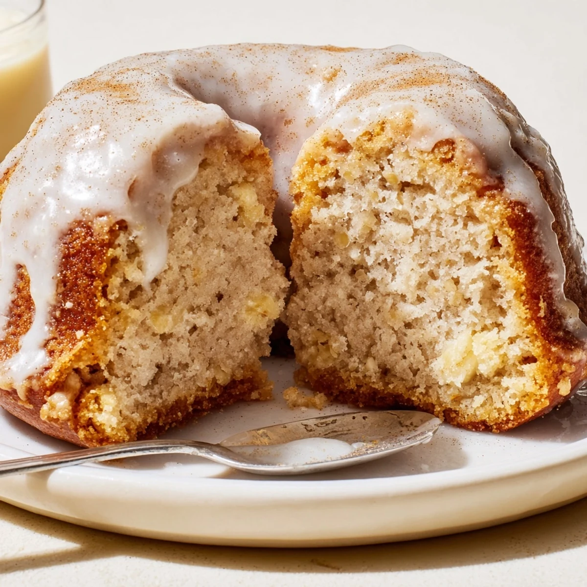 Stacked Banana Donuts dusted with cinnamon, suggested for breakfast or dessert