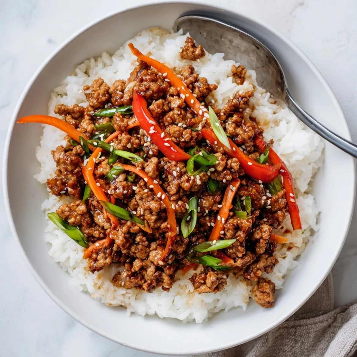 Weeknight Teriyaki Turkey Rice Bowls: savory ground turkey, honeyed sauce, vibrant veggies