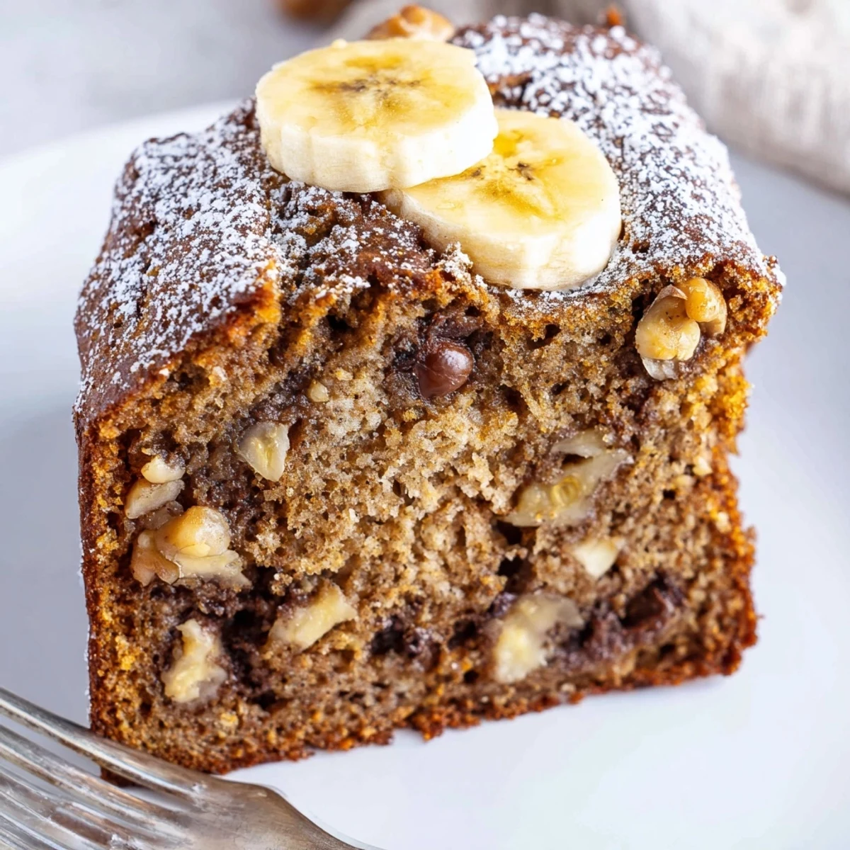 Homestyle Banana Bread Cake Recipe sliced with melting butter, banana aroma.