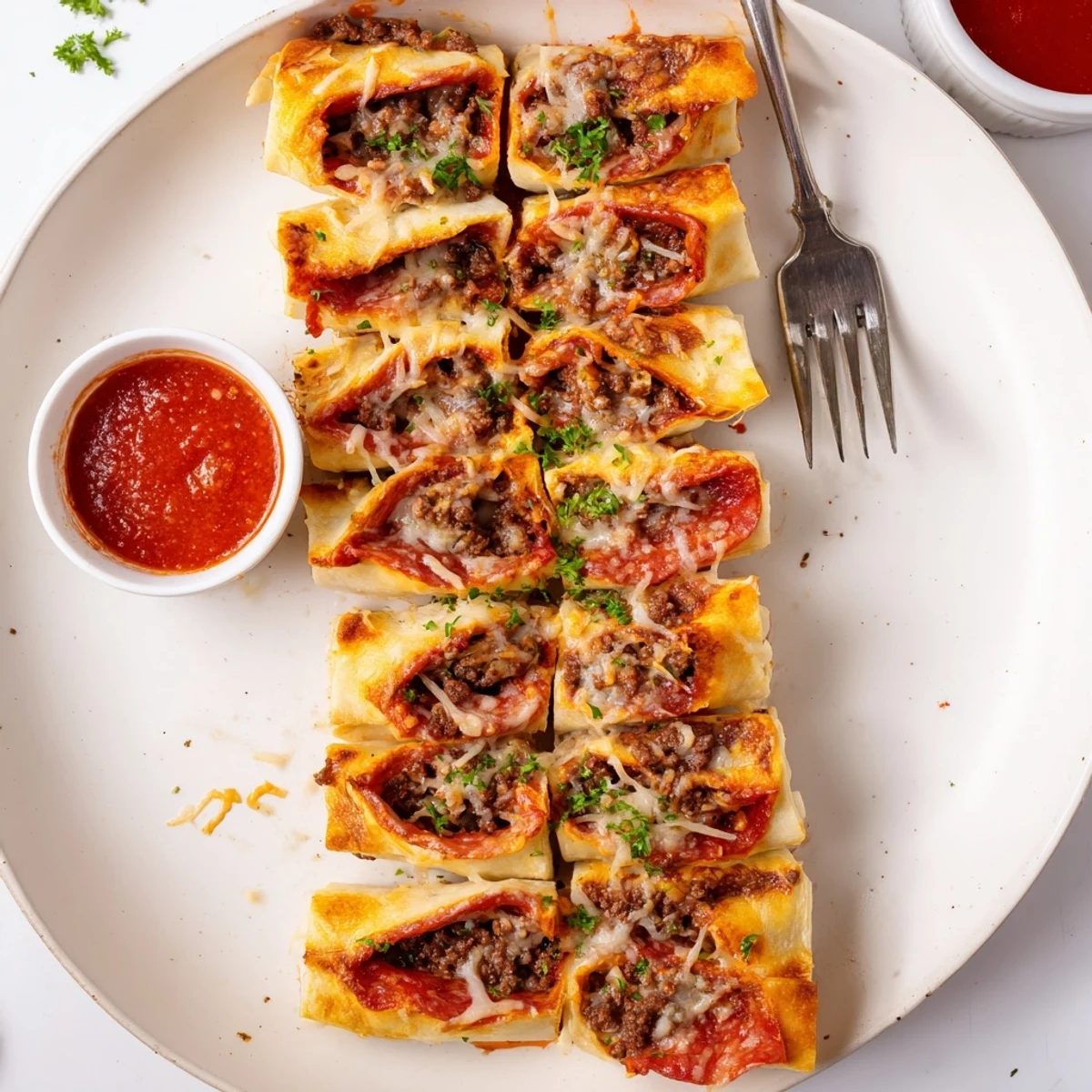 Cheesy Beef Pepperoni Pizza Roll Ups Snack Recipe perfect for parties, savory handheld bites  