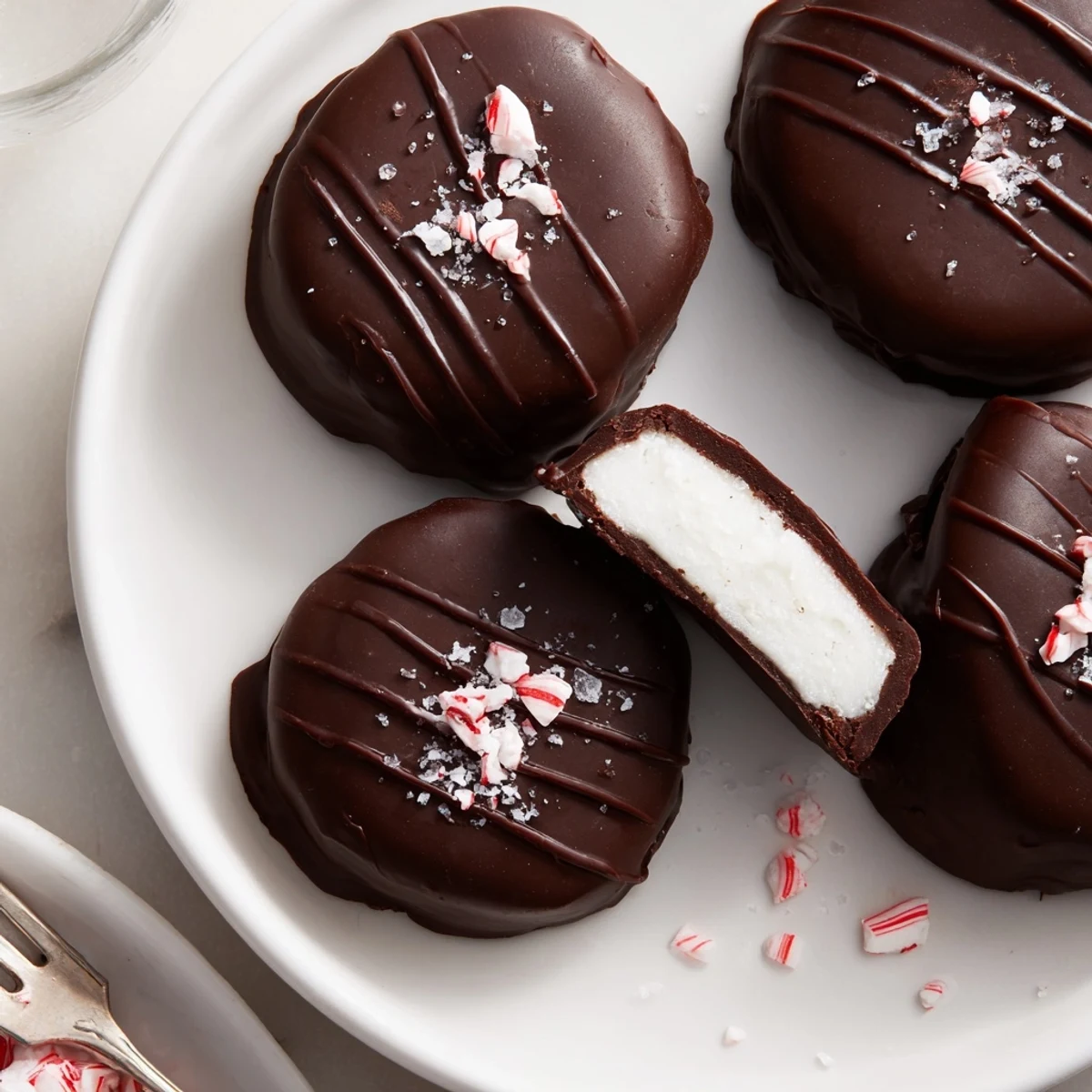 Homemade Peppermint Patties chilled on tray, ready for gifting or dessert