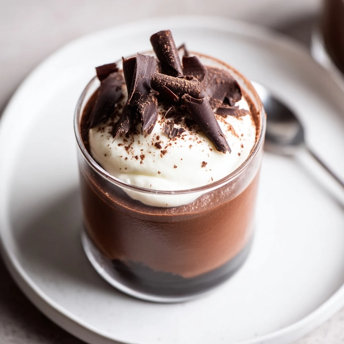 Silky Triple Chocolate Mousse Cups chilled, garnished with a cocoa dusting