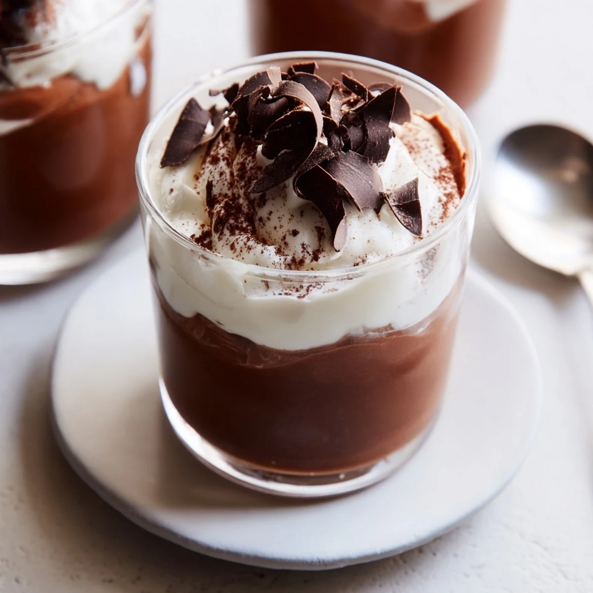Spoon-ready Triple Chocolate Mousse Cups presented in glasses, rich, airy, chocolatey