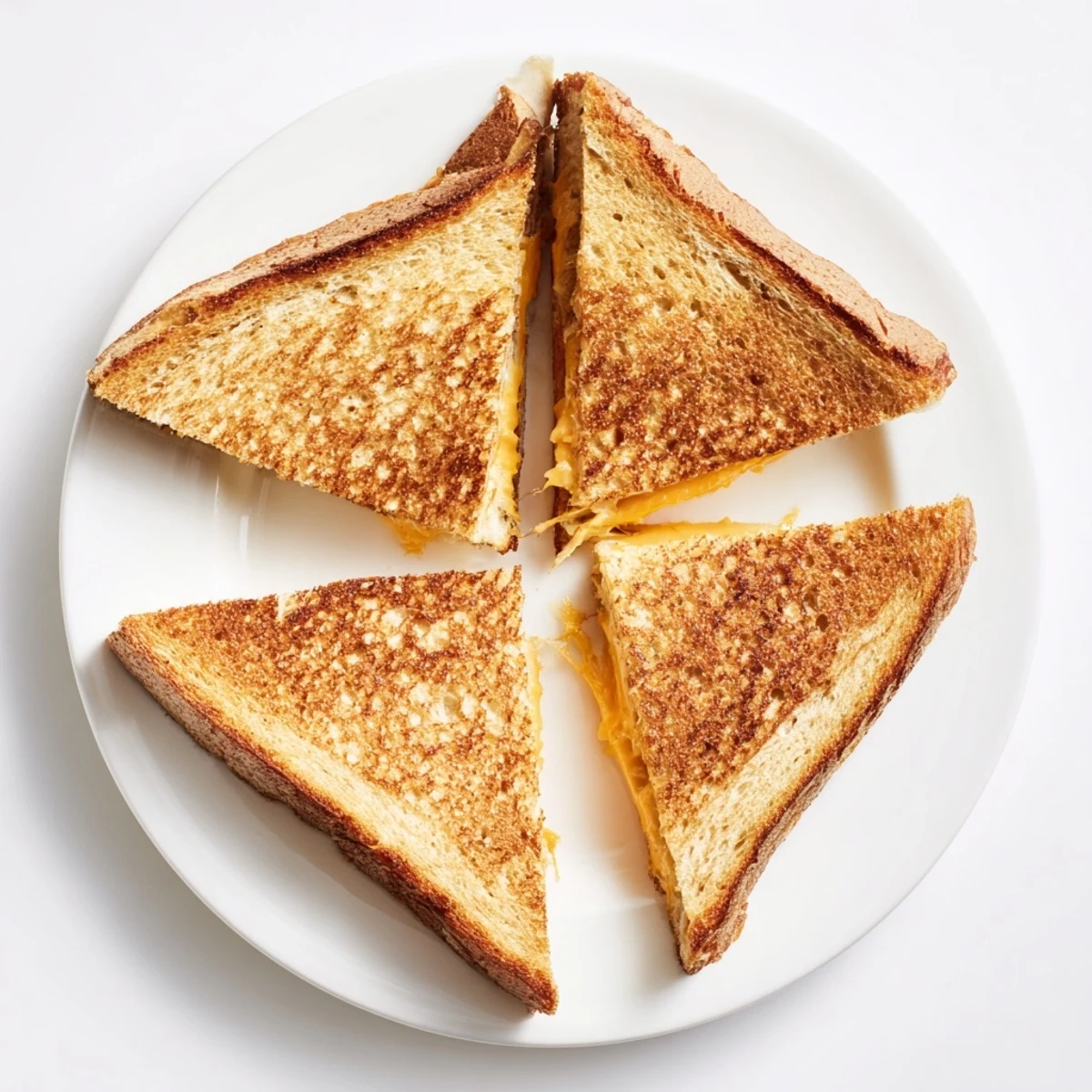 Golden grilled cheese sandwich with melted cheddar oozing between crispy buttered bread halves