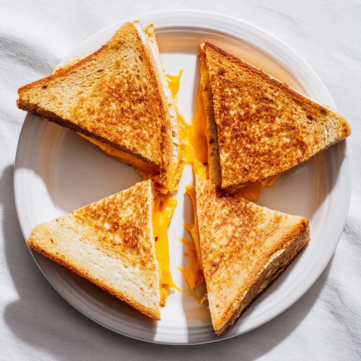 Homemade grilled cheese with gooey melted cheese center and perfectly golden brown exterior cut diagonally
